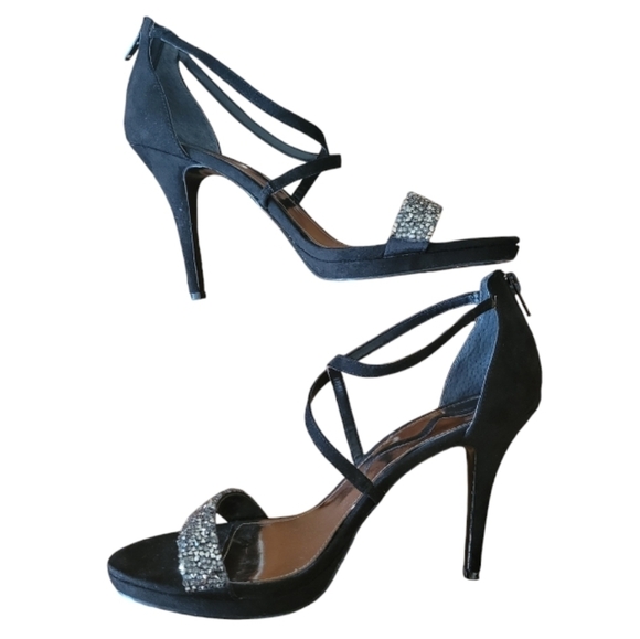 Nina Genuine Suede Jeweled High Heel Sandals Size 8 - Picture 3 of 7